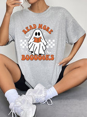 Women’s Casual T-Shirt - Ghost Graphic with Read More Boooooks Slogan