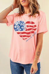 Heart Round Neck Short Sleeve T-Shirt America The Beautiful