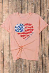 Heart Round Neck Short Sleeve T-Shirt America The Beautiful