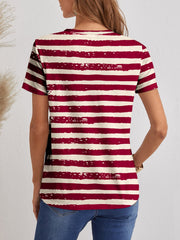 Striped V-Neck Short Sleeve T-Shirt With A Star