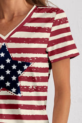 Striped V-Neck Short Sleeve T-Shirt With A Star