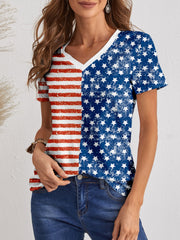 American Flag Printed V-Neck Short Sleeve T-Shirt