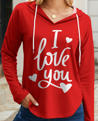 FAM-FAM I LOVE YOU Drawstring Long Sleeve Hoodie