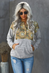 Women’s Floral Drawstring Half Snap Hoodie