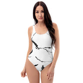 Black Marble Pattern One-Piece Swimsuit with a scoop neckline and a low scoop back
