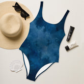 Dark Blue Watercolor One-Piece Swimsuit with Smooth Fabric