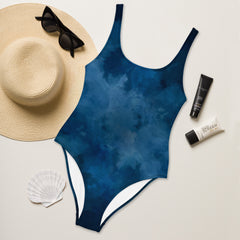 Dark Blue Watercolor One-Piece Swimsuit with Smooth Fabric