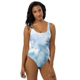 Light Blue Watercolor One-Piece Swimsuit with Smooth Fabric