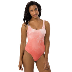 Light Coral Watercolor One-Piece Swimsuit with Smooth Fabric