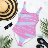 Abstract Lavender Pattern One-Piece Swimsuit with a scoop neckline