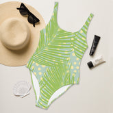 Tropical Green Palm One-Piece Swimsuit with Smooth Fabric