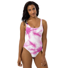 Pink Tie-Dye One-Piece Swimsuit with Scoop Neckline