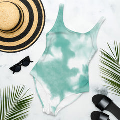 Green Tie-Dye One-Piece Swimsuit with Scoop Neckline