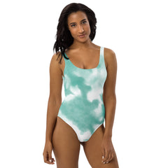 Green Tie-Dye One-Piece Swimsuit with Scoop Neckline