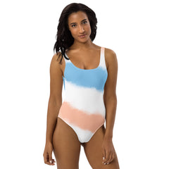 Faded Stripes Blue and Brown One-Piece Swimsuit