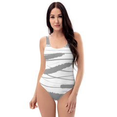 Gray Abstract Stripes One-Piece Swimsuit - with Scoop Neckline