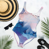 Blue Watercolor Art One-Piece Swimsuit - Scoop Neckline and Four-Way Stretch Material