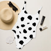 Black Cow Print One-Piece Swimsuit - Scoop Neckline and Four-Way Stretch Material