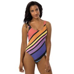 Rainbow Colors One-Piece Swimsuit - with Scoop Neckline