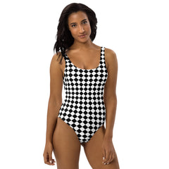 Geometric Checkered One-Piece Swimsuit