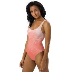 Light Coral Watercolor One-Piece Swimsuit with Smooth Fabric