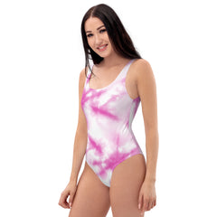 Pink Tie-Dye One-Piece Swimsuit with Scoop Neckline