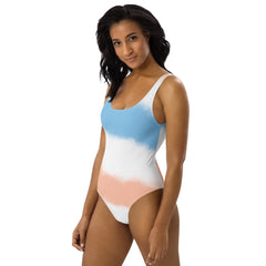 Faded Stripes Blue and Brown One-Piece Swimsuit