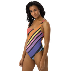 Rainbow Colors One-Piece Swimsuit - with Scoop Neckline