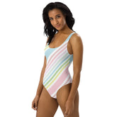 Pastel Rainbow Colors One-Piece Swimsuit - Scoop Neckline and Four-Way Stretch Material