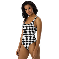 Geometric Checkered One-Piece Swimsuit