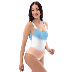Faded Stripes Blue and Brown One-Piece Swimsuit