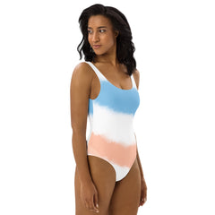 Faded Stripes Blue and Brown One-Piece Swimsuit