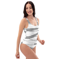 Gray Abstract Stripes One-Piece Swimsuit - with Scoop Neckline