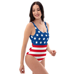 American Patriotic Flag One-Piece Swimsuit - with Scoop Neckline