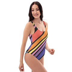 Rainbow Colors One-Piece Swimsuit - with Scoop Neckline
