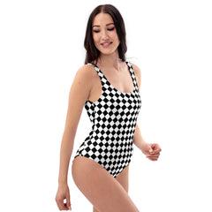 Geometric Checkered One-Piece Swimsuit