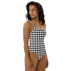 Geometric Checkered One-Piece Swimsuit