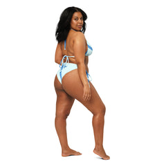 Blue Strip Pattern Recycled String Bikini: UPF 50+ Protection