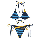 Blue and Yellow Stripes Pattern Recycled String Bikini - with UPF 50+ Protection