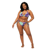 Purple and Green Circle Pattern Recycled String Bikini - with UPF 50+ Protection
