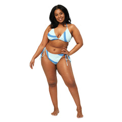 Blue Strip Pattern Recycled String Bikini: UPF 50+ Protection