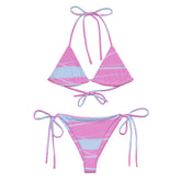 Pink Stripes Pattern Recycled String Bikini: UPF 50+ Protection
