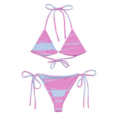 Pink Stripes Pattern Recycled String Bikini: UPF 50+ Protection