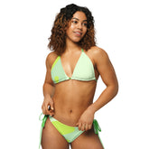 Green Abstract Pattern Recycled String Bikini: UPF 50+ Protection