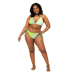 Green Abstract Pattern Recycled String Bikini: UPF 50+ Protection