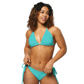 Dark Turquoise Blue Recycled String Bikini: UPF 50+ Protection