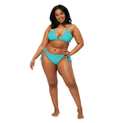 Dark Turquoise Blue Recycled String Bikini: UPF 50+ Protection