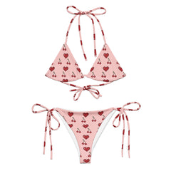 Heart and Cherry Recycled String Bikini: UPF 50+ Protection