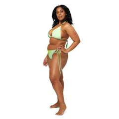 Green Abstract Pattern Recycled String Bikini: UPF 50+ Protection