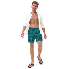 Sherpa Blue Leaves Men's Recycled Swim Trunks With Pockets